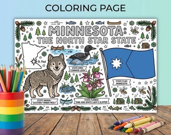 Stand With Minnesota Coloring 50 States For Kids Homeschool Geography State Map Printable – Road Trip Coloring North Star State Symbols