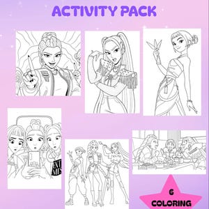 K-Pop Demon Hunters Coloring Pages – Fun Printable Anime-Inspired Characters for Kids, Teens & Fans | Instant Digital Download (Set of 6)