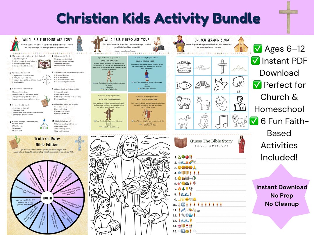 Christian Kids Activity Pack: Bible Games, Coloring Pages (digital