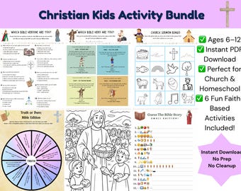 Christian Kids Activity Pack: Bible Games, Coloring Pages (Digital Download)