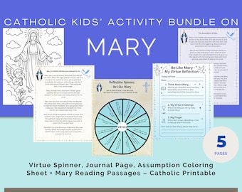 Katholische Kinder Heilige Maria Aktivität Bündel: Tugend Kreisel, Malseite, Journal (Digitaler Download)