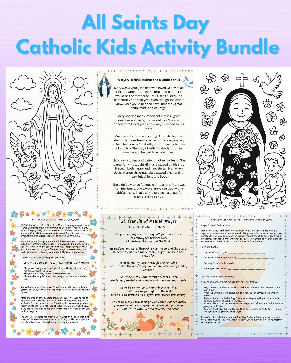 Saints for Kids Catholic Printable Activity Bundle Saints Coloring ...