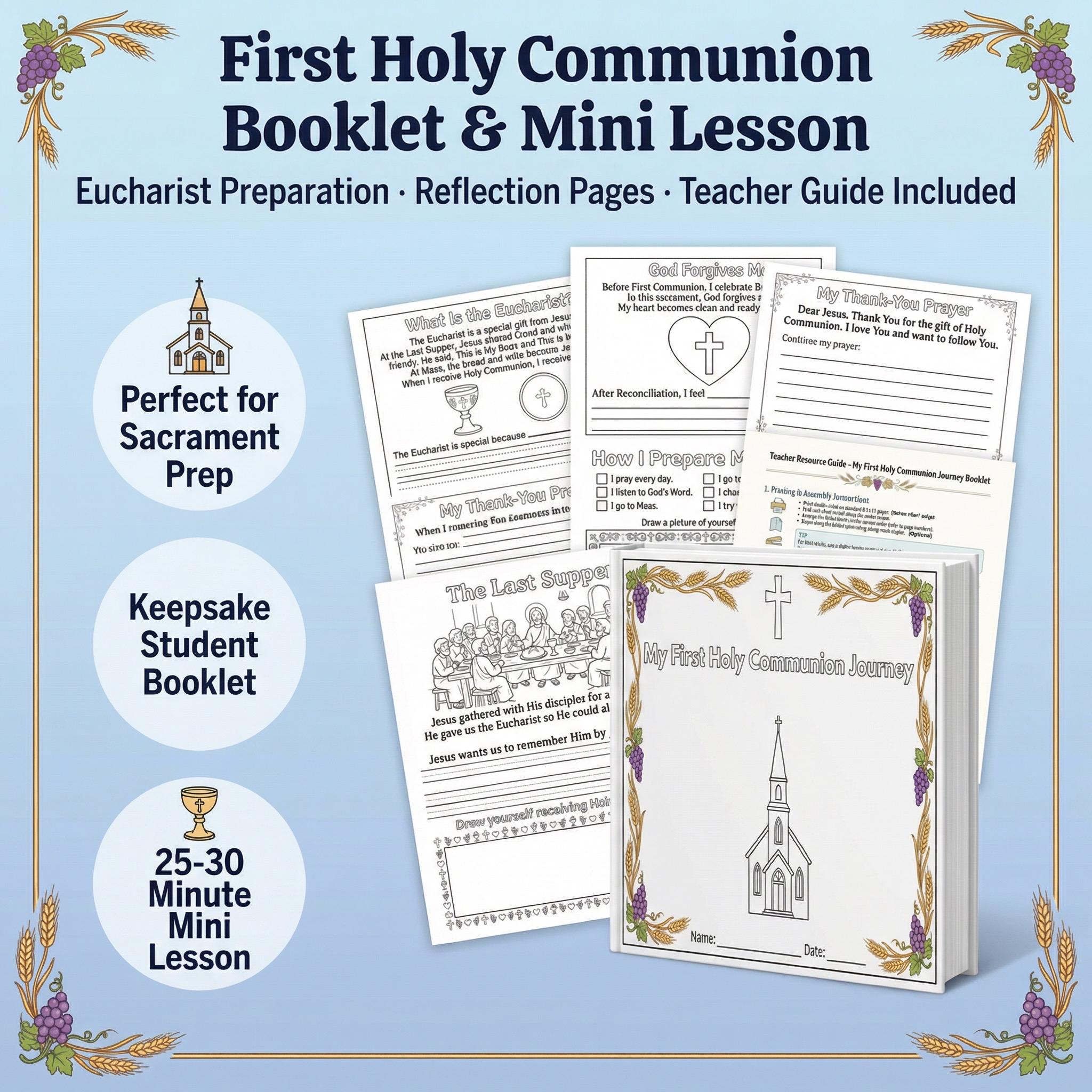 First Holy Communion Booklet Catholic Kids | Printable Mini Book ...
