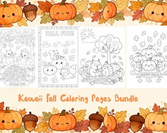 Kawaii Fall Coloring Pages: Pumpkins, Animals (PDF Download)