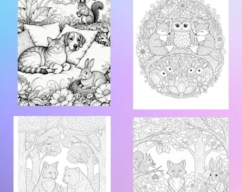Bundel bosdieren kleurplaten voor volwassenen | Afdrukbare pdf | Ontspanning Mindfulness Kunst voor stressverlichting
