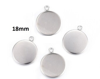 5 pcs. 304 Stainless Steel Circle Round Bezel Pendant Tags Trays - 18mm Glue Pad Setting - Hypoallergenic! Allergy Free! Tarnish Resistant!