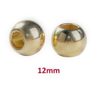 100 pcs Gold Plated Smooth Ball Spacer Beads - 12mm - Large Hole: 5.7mm - Fits European Cords and Paracord!