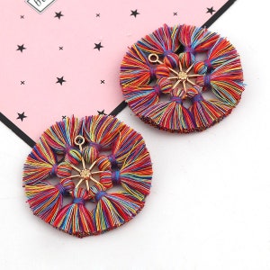 2 pcs. Multicolor Rainbow Cotton Tassel Pendants with Gold Plated Loop - 52mm - 2.04 inch