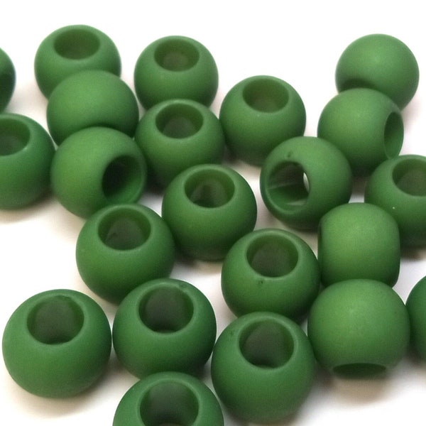 100 pcs Army Green Matte Smooth Ball Spacer Beads - 10mm - Large Hole: 4.7mm - Fits European Cords and Paracord!