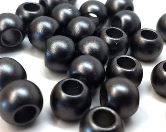 100 pcs Black Gunmetal Smooth Ball Spacer Beads - 10mm - Large Hole: 4.7mm - MATTE - Fits European Cords and Paracord!