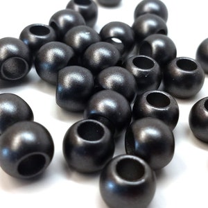 100 pcs Black Gunmetal Smooth Ball Spacer Beads 10mm Large Hole: 4.7mm MATTE Fits European Cords and Paracord image 1