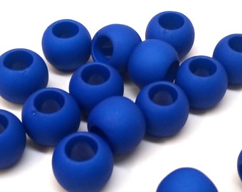 100 pcs Dark Royal Blue Matte Smooth Ball Spacer Beads - 10mm - Large Hole: 4.7mm - Fits European Cords and Paracord!