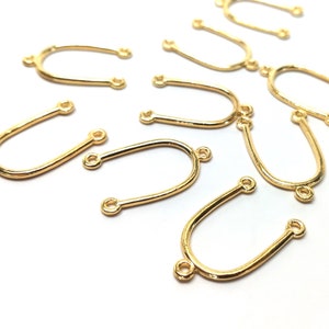 20 pcs. Gold Plated U-Shaped 3 Hole Connectors - 3 Holes - 27mm x 18mm - Hole Size: 1.5mm - Great for Earrings! 3 Loops