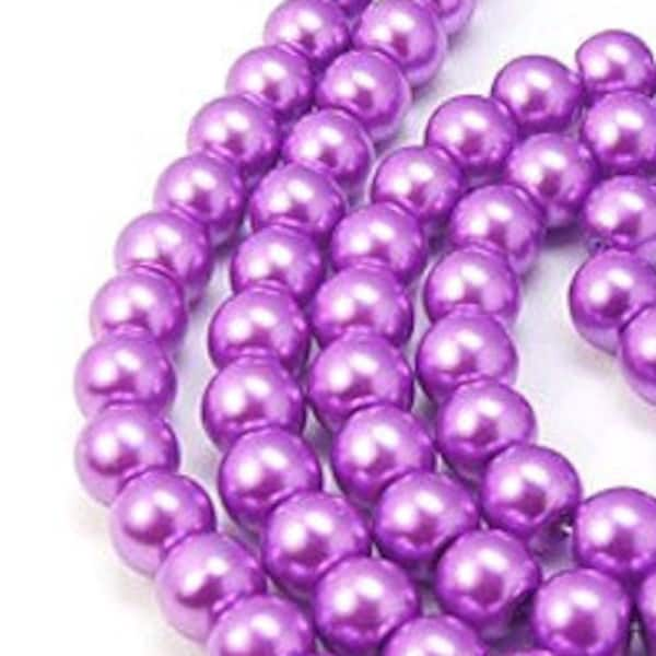 10mm Purple Orchid Glass Pearl Imitation Round Beads - 16 inch strand - Approx. 42 beads per strand - Hole Size: 1mm