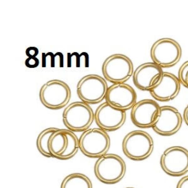 100 pcs 304 Stainless Steel Golden Open Jump Rings 8mm - 20 Gauge (0.8mm Thick) - Tarnish Resistant!