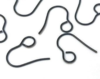 50 pcs 304 Stainless Steel Earring Hooks with Loop Hole - 19mm x 14mm - Large Loop: 6mm - Black