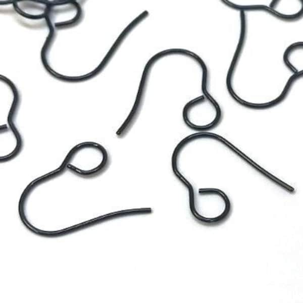 50 pcs 304 Stainless Steel Earring Hooks with Loop Hole - 19mm x 14mm - Large Loop: 6mm - Black