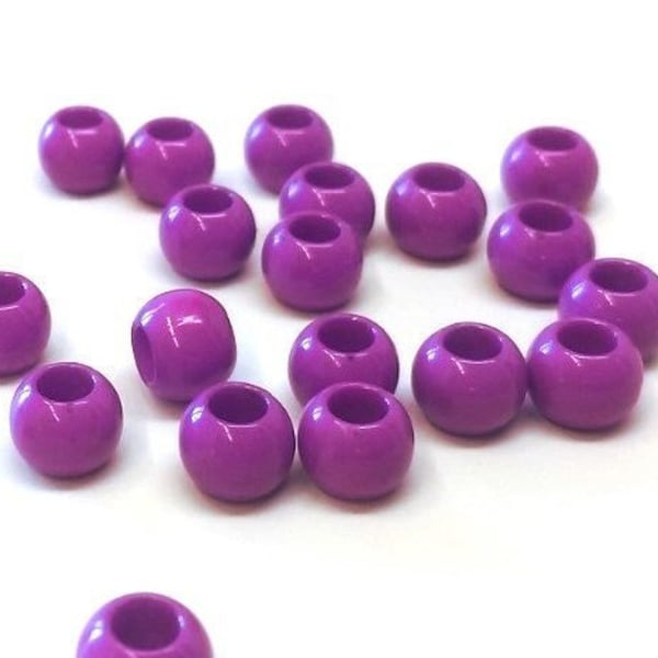 100 pcs Purple Orchid Smooth Ball Spacer Beads - 10mm - Large Hole: 4.7mm - Fits European Cords and Paracord!