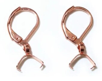 10 pcs 304 Stainless Steel Earring Leverback Hooks - 25mm x 10mm - With Pinch Clips Bails - Rose Gold