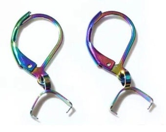 10 Stück Edelstahl 304 Ohrring Brisuren - 25mm x 10mm - Mit Pinch Clips Ösen - Regenbogen