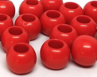 100 pcs Red Smooth Ball Spacer Beads - 10mm - Large Hole: 4.7mm - Fits European Cords and Paracord!
