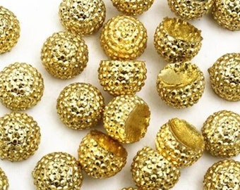 10 Stück Gold Harz Strass Pave Kuppel Cabochons - 10mm - Halbrunde Kugel