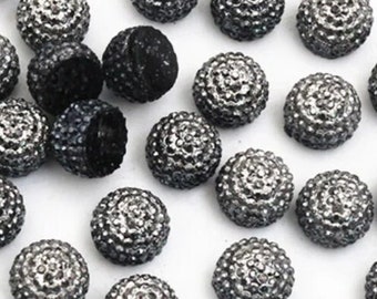 10 pcs Gunmetal Resin Rhinestone Pave Dome Cabochons - 10mm - Half Round Ball