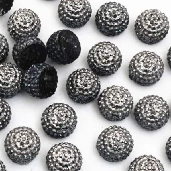 10 pcs Gunmetal Resin Rhinestone Pave Dome Cabochons - 10mm - Half Round Ball