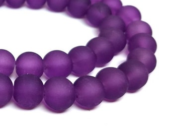8mm Dark Purple Frosted Glass Round Beads - 15" strand (40cm) - Approx 50 beads per strand - Hole Size: 1.3mm