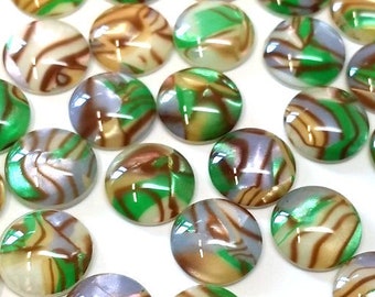 10 pcs Resin Embellishment Druzy Cabochons - Brown, Green, Beige - Shell Style - 12mm