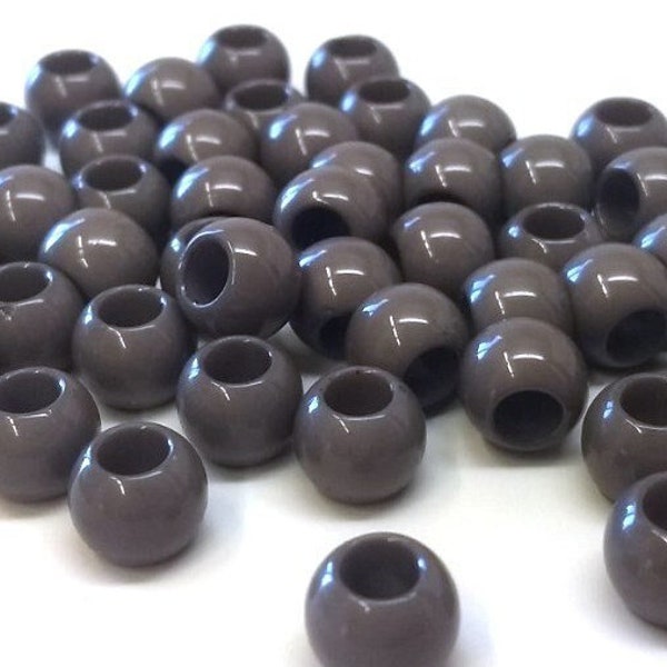 100 pcs Gray Charcoal Smooth Ball Spacer Beads - 10mm - Large Hole: 4.7mm - Fits European Cords and Paracord!