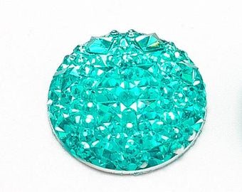 100 pcs Druzy Résine Embellissement Cabochons Menthe Glacée Bleue - 12mm - Style Shimmer