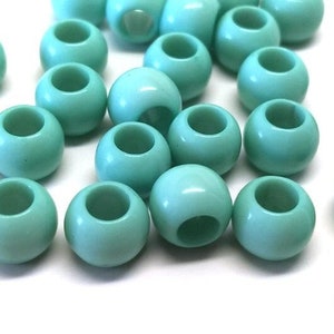 100 pcs Teal Smooth Ball Spacer Beads - 10mm - Large Hole: 4.7mm - Fits European Cords and Paracord!