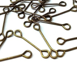 100 pcs. Épingles oculaires en bronze antique - Double boucle - 21mm - Taille du trou: 2.8mm - 21 Gauge