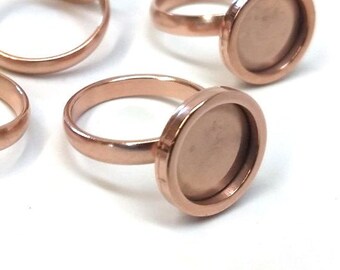 1 pc. 304 Stainless Steel Cabochon Setting Bezel RING bases - Ring Size 8 US - Glue Pad 12mm - Rose Gold - FLAT design