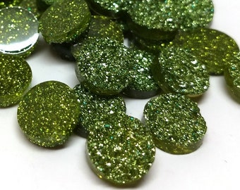 10 pcs Druzy Resin Embellishment Cabochons Sparkly Green Olive - 12mm (1/2 in)