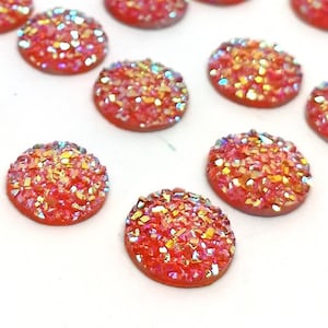 10 piezas Druzy Resina Embellecimiento Cabujones Naranja Multicolor - 12mm (1/2 in) - Dome Circle