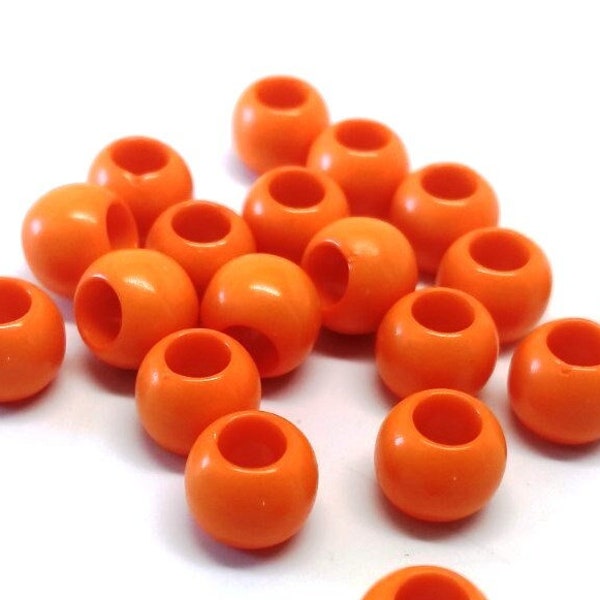 100 pcs Orange Smooth Ball Spacer Beads - 10mm - Large Hole: 4.7mm - Fits European Cords and Paracord!