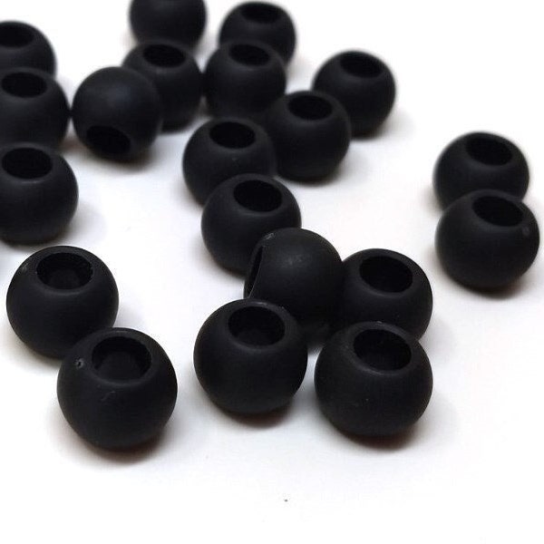 100 pcs Black Smooth Ball Spacer Beads - 10mm - Large Hole: 4.7mm - MATTE - Fits European Cords and Paracord!