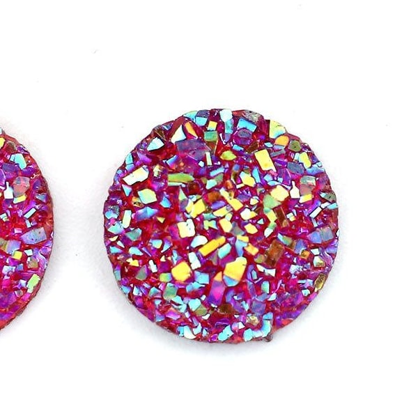 10 pcs Druzy Resin Embellishment Cabochons Red Pink Fuchsia - 12mm (1/2 in) - Dome Circle