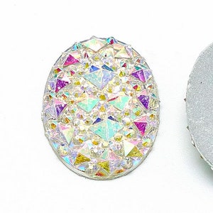 10 pcs Drusy Druzy Resin Embellishment Oval Cabochons - Clear Multicolor - 18x13mm - 18mm x 13mm - 13x18mm - Shimmer Style