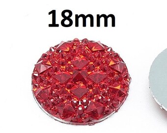 10 pcs Druzy Resin Embellishment Cabochons Red - 18mm - Shimmer Style