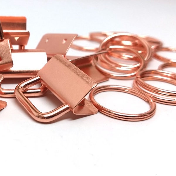 20 pcs. Rose Gold Plated Key Fobs and Key Rings - 1" - Beautiful Purse Handbag Hardware - 1 inch - 10 Sets