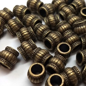 30 pcs Antique Bronze Lantern METAL Round Spacer Beads - 9mm - Large Hole: 6mm - Fits European Cords and Paracord!