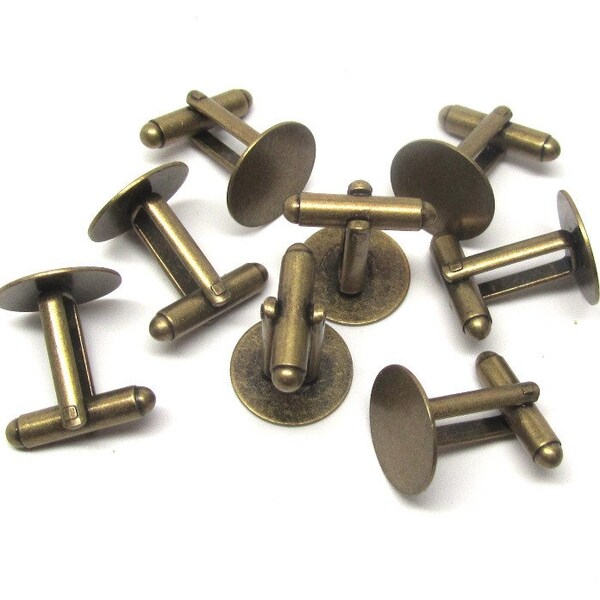 Lot of 12 Antique Bronze Cuff Links (6 pairs) - 15mm Glue Pad - Made of Brass!