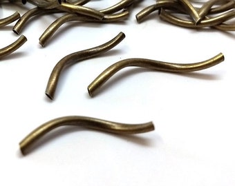 100 pcs. Antique Bronze Noodle Tube Long Thin Smooth Twisted Curved Beads - 26mm x 2mm (1" x 1/8") - Made of Copper!  Hole:1.5mm
