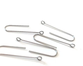 50 pcs 304 Stainless Steel Earring Hooks - 31mm x 9mm - Hole: 1.7mm - Long Ear Wire Stick Bar - Silver - Perpendicular Loop