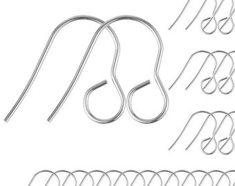 100 pcs 316 Stainless Steel Earring Hooks with Loop Hole - 18mm x 15mm - Large Hole: 4.6mm - Silver Tone