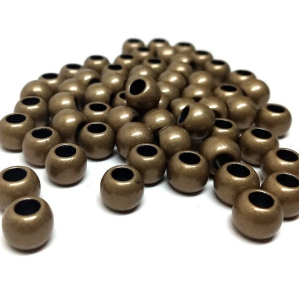 100 pcs Antique Bronze Smooth Ball Spacer Beads - 12mm - Large Hole: 5.7mm - Fits European Cords and Paracord!