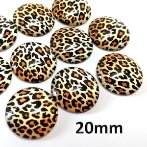 10 pcs Circle Leopard Glass Round Dome Seals Tiles Cabochons - 20mm - Yellow